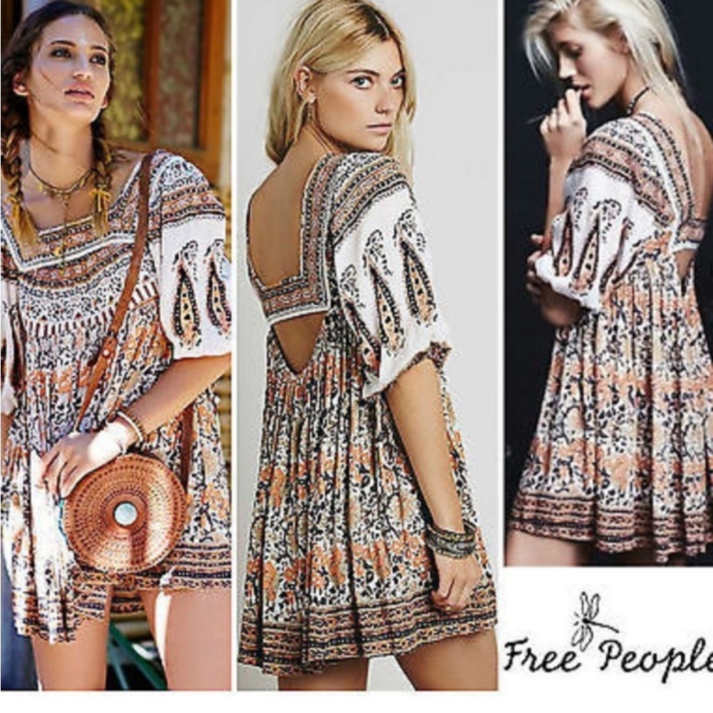 Free People Ivory and Black Dress